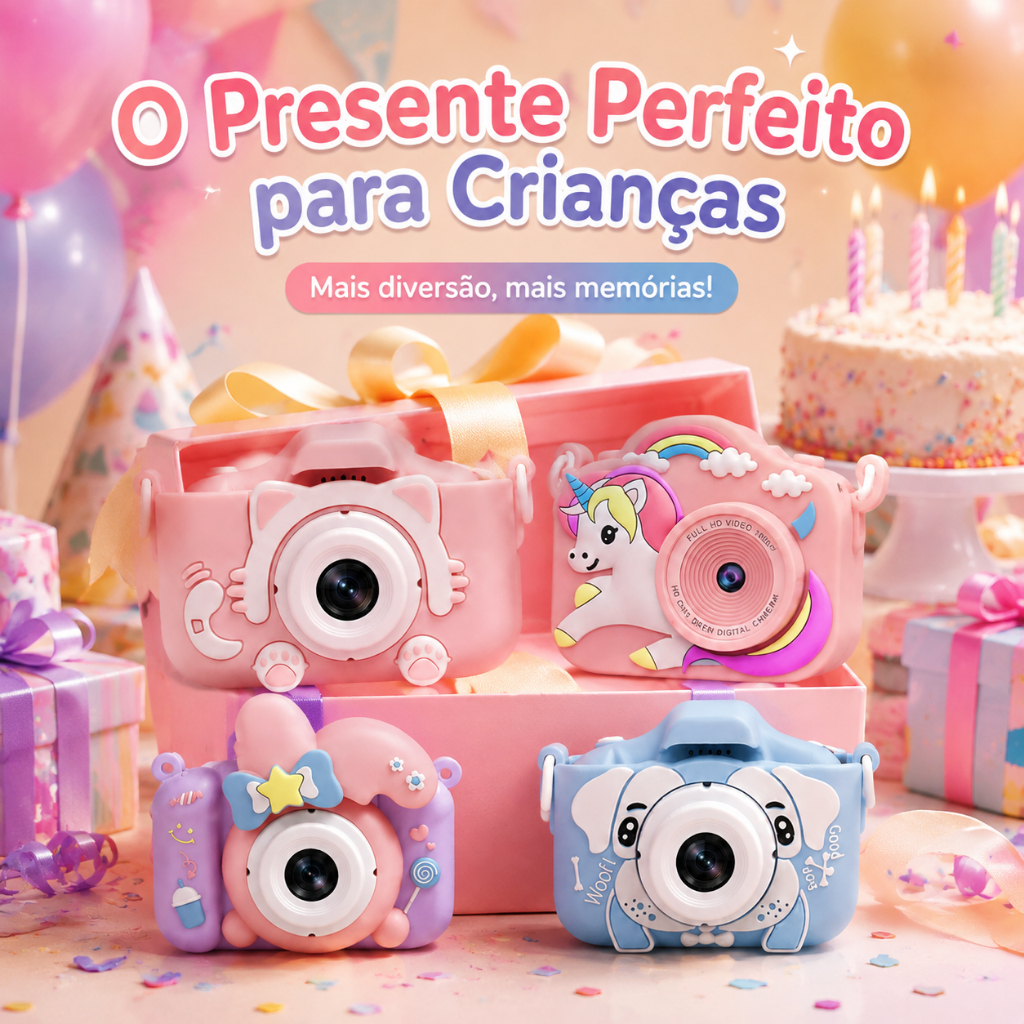 Mini Câmera Infantil Recarregável Video Jogos Fotos Filma Tira Com ...