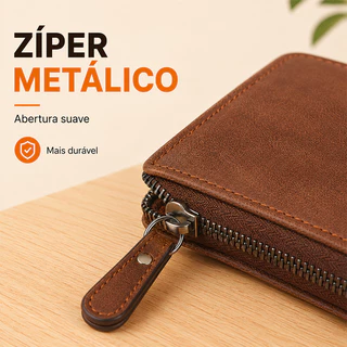 Carteira de Couro com Zíper e Porta-Cartões, Multifuncional e Compacta, Novo Estilo