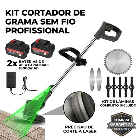 Roçadeira Elétrica Sem Fio 48V 2 Baterias Haste Telescópica até 120cm Cortador de Grama Mato Bivolt