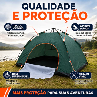 Barraca de Camping Automático 3 Pessoas Prova d'água, Barraca Acampamento
