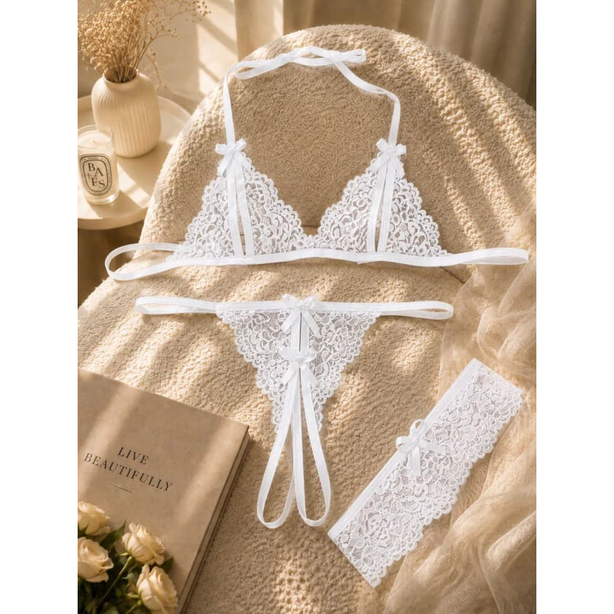 Lencería Sexy Conjunto Apressadinha de Encaje con Liga de Regalo