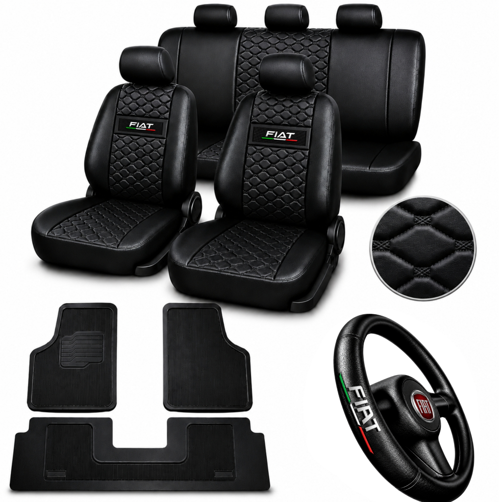 Kit Capa Couro Banco Carro Fiat Uno, Palio E Siena + tapete de carro + capa de volante fiat