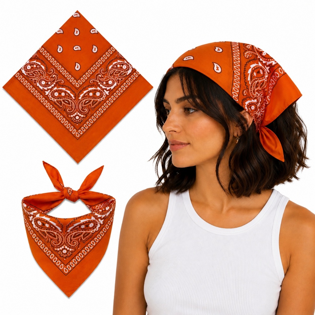 Bandana Laranja Escura Lenço Estampado Moda Rock Máscara | Shopee