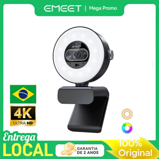 Webcam EMEET S600L 4K com Luz Anel, 4 Modos de Luz e RGB, IA e Autofoco, Botão p/ PC Mac OBS Twitch