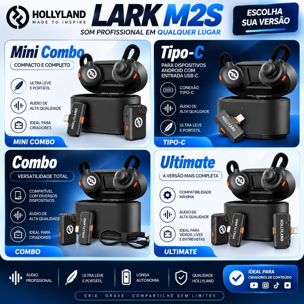 Microfone de Lapela sem fio Hollyland Lark M2S Versão Ultimate