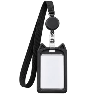 Porta cartão crachá com cordão Orelha de Gato e Coelho Suporte de plástico para cartão retrátil