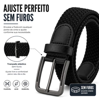 Cinto Masculino Feminino Tecido Trançado Elástico Fivela De Metal 100cm - 150cm