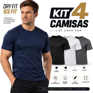 Kit 4 Camiseta Dry Fit Furadinha Masculina Manga Curta Fitness Academia Corrida CrossFit Poliester Premium