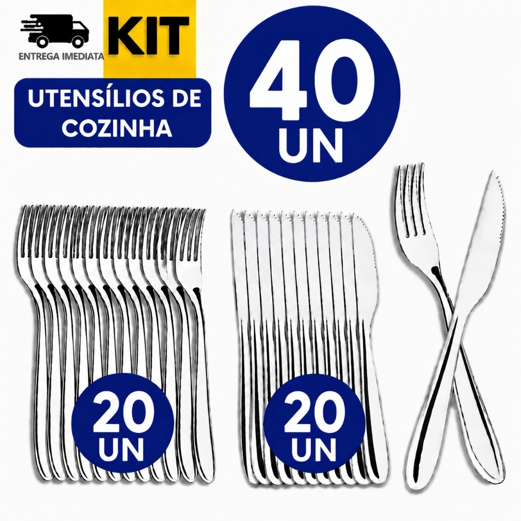 Kit 40 Talheres Aço Inox 20 Garfo 20 Faca Casa Buffet Restaurante Cozinha Facas Garfos Talheres