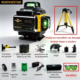 Rhovixstar Conjunto De Nível a Laser De 16 Linhas, Incluindo 2 Baterias, Nível Profissional 4D De 360°, Laser Verde