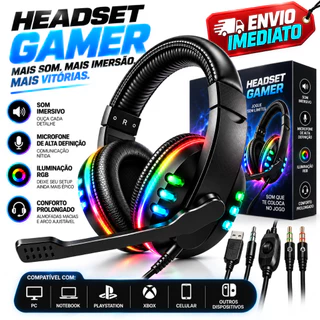 Headset Gamer P2 P/ PC PS3 PS4 PS5 XBOX Celular Notebook Microfone Anti Ruido USB Led RGB