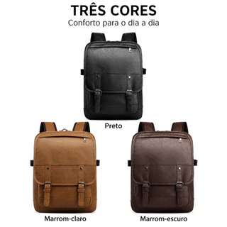 Mochila Masculina Executiva Vintage Couro PU para Notebook Grande Capacidade Trabalho Viagem Casual