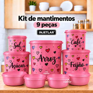 Kit potes para mantimentos com 5 peças plástico + 4 potes Boll redondos cozinha