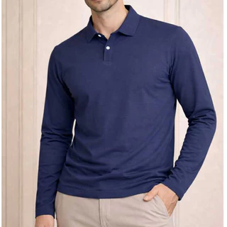 CAMISETA GOLA POLO MANGA LONGA MASCULINA LISA ALGODÃO PREMIUM CASUAL