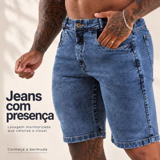 Bermuda Jeans Masculina Marmorizada Com Lycra Elastano Premium - Envio Imediato