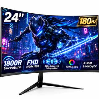 Curvo Monitor Gamer 24" IPS Full HD 180Hz 1ms Adaptive Sync Alto-FalanteIntegrado, HDMI/DP, VESA Tela Ultrafina