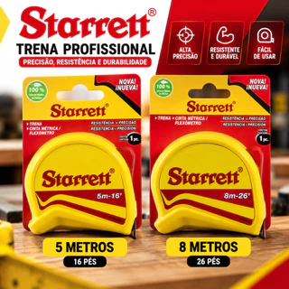 Trena de Bolso Starrett 5m e 8m Fita Métrica Trava Alta Precisão Construção Marcenaria Obras