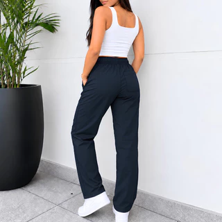 Calça Feminina Cintura Alta Com Bolsos Secagem Rápida Tactel Leve Casual Academia