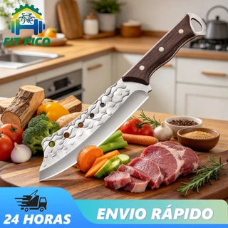 Cutelo de Churrasco Grande Profissional Lâmina de Aço Afiada Cabo de Madeira