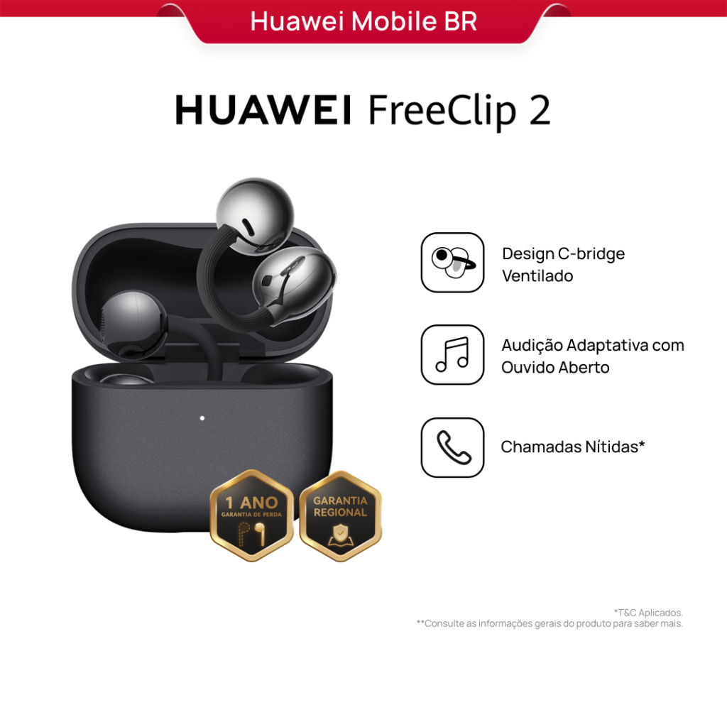 HUAWEI FreeClip 2 | Fone de Ouvido Bluetooth Sem Fio | Design em C