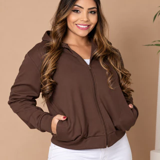 Casaco Moletom Feminino Liso com Capuz Zíper Frontal e Bolsos Laterais - Confortável Estilosa Tamanho M,G e GG