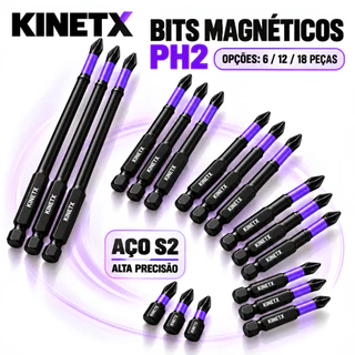 Kit Bits Magnetico PH2 Aco S2 KINETX 6/12/18 Pcs Ponta Antiderrapante Para Parafusadeira Furadeira Ponteiras Longas
