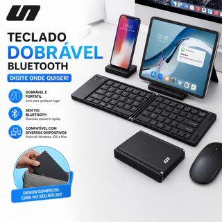 Teclado Sem Fio Dobrável Ultrafino Plug and Play Tipo C Recarregável Multidispositivos