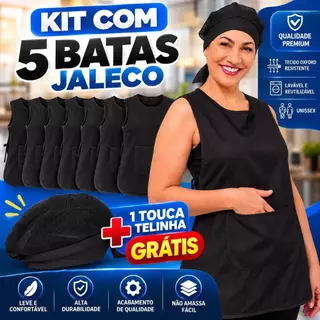 Kit Com 5 Avental Bata Jaleco Cozinha Uniforme Limpeza BRINDE 1 TOUCA LAVAVEL