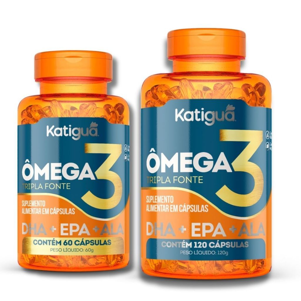 ÔMEGA 3 Tripla Fonte 1000mg Katiguá 120cápsulas ou 60cápsulas Óleo de Peixe 100% Puro Premium