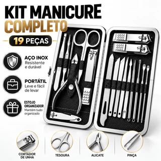 Kit Manicure Completo 12/16/19 Peças com Estojo Portátil Cortador de Unha Alicate Tesoura Pinça