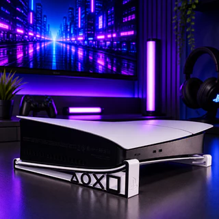 Suporte PS5 Slim Horizontal | Suporte Controle Duplo PS5 | Setup Gamer Antiaquecimento | Impressão Premium 3D