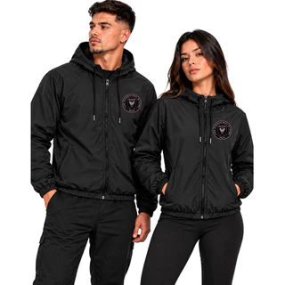 Jaqueta Corta Vento Unissex Inter de Miami Casual Esportiva Leve Com Capuz Academia Fitness