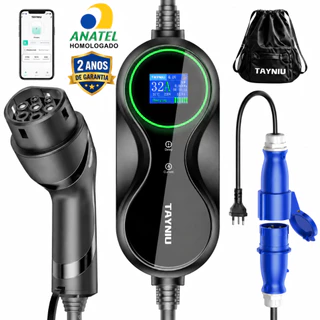 TAYNIU Carregador Portátil para Carro Elétrico 7KW 32A com Cabo de 5M e Aplicativo para Monitoramento em Tempo Real
