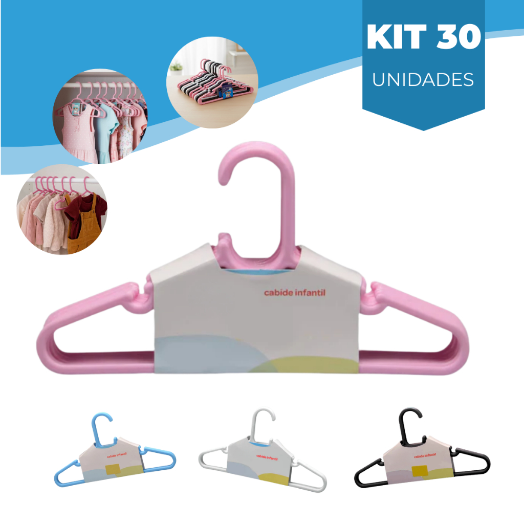 Kit 30 Cabide Infantil Rosa Reforçado para Roupas de Bebê Prático e ...
