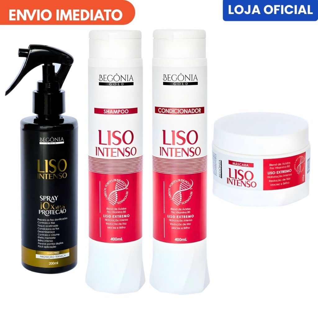 Kit Liso Intenso Spray 200ml Begônia Gold Efeito Liso Antifrizz ...