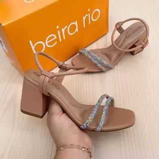 Salto Sandália Feminino Beira Rio Strass Confortável Casual Moda Brilho Salto Grosso em Oferta na Shopee