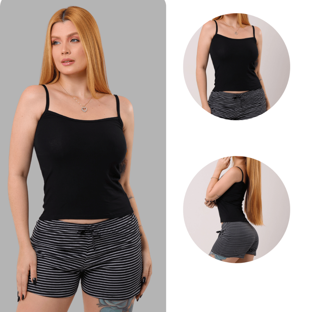 Conjunto Baby Doll Pijama Feminino Listrado Viscolaicra Para Dormir Sexy Premium em Oferta na Shopee
