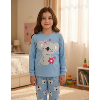 Pijama Infantil Feminino Inverno Coala - Hey Kids Azul Claro em Oferta na Shopee