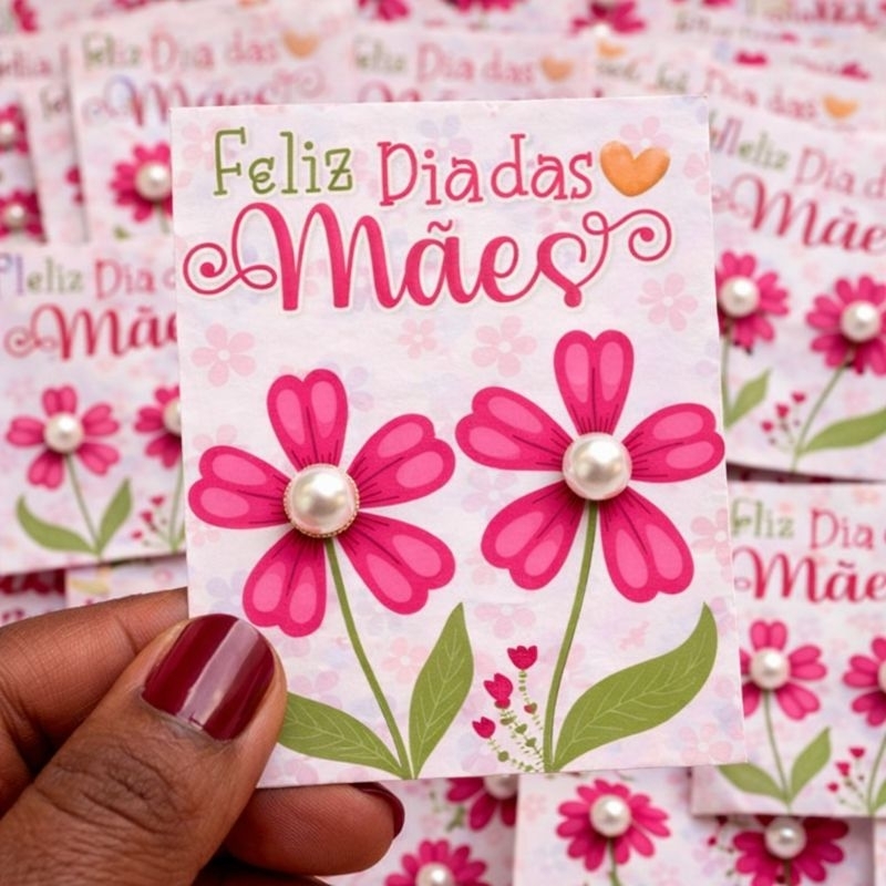 Kit 100 Cards com Brinco Pérola Brinde para Clientes Lembrancinha Dia das Mães em Oferta na Shopee