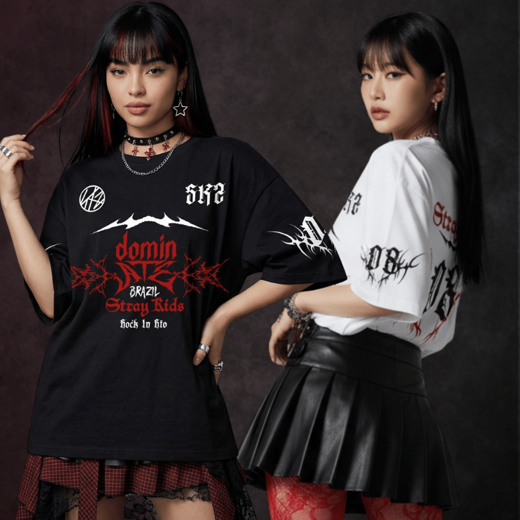 Camiseta Oversized Stray Kids DominATE Rock In Rio 2026 Kpop Em