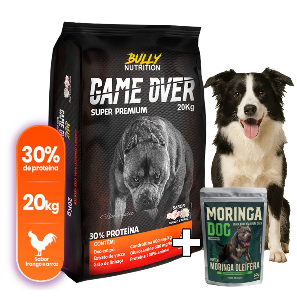 Ração Para Cachorro Border Collie Game Over 20Kg + Ganhe Moringa Dog ...