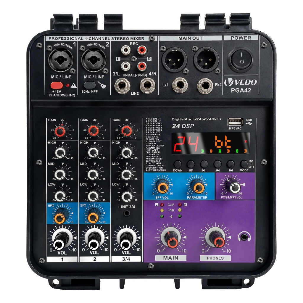 VEDO Mesa De Som Amplificada Profissional 4 Canais Console Mistura