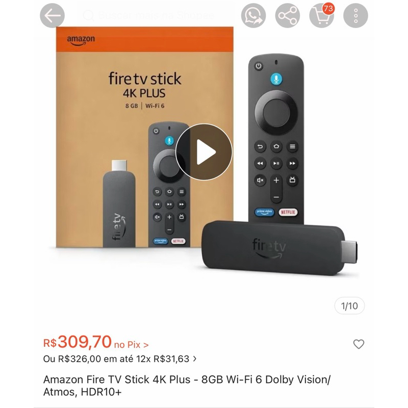 Amazon Fire TV Stick 4K Plus - 8GB Wi-Fi 6 Dolby Vision/ Atmos