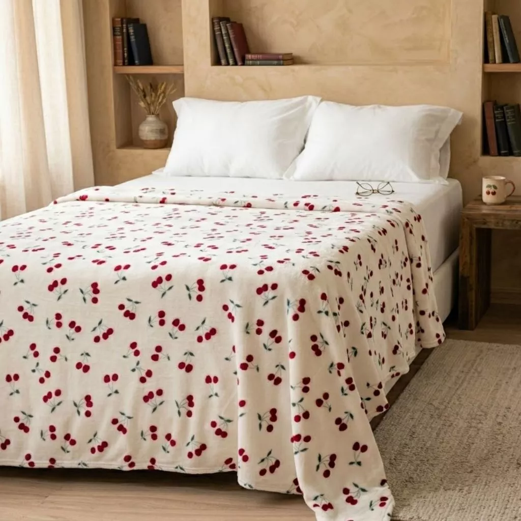 Manta Cobertor Queen Microfibra Antialérgica Soft Flanel 2,20 x 2,40 Macia Quentinha Cereja Habitat