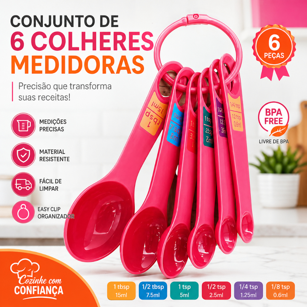 Kit 6 Colheres Medidoras Profissional Cozinha Precisão Recei
