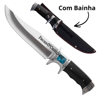Faca Cozinha Afiada Pesca Cabo Madeira Resina Aço Inox Com Bainha