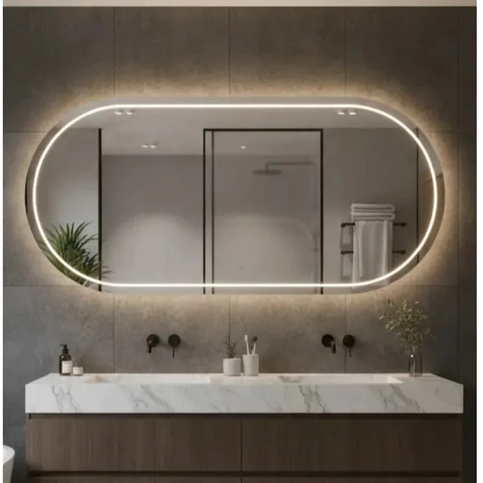 Espelho Grande para Banheiro Oval 40x80cm Jateado Com Led 3 Cores Premium E Touch Mais Forte - Imagem 4