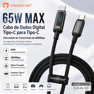 Cabo Tipo c Tipo c PD 65W Com Visor LED Cabo de Dados Carregamento Rápido Hmaston SJX46-CC