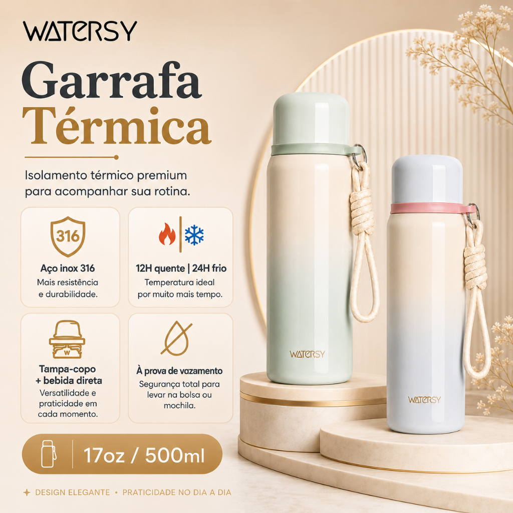 Watersy Garrafa t&eacute;rmica de a&ccedil;o inoxid&aacute;vel 316 Copo T&eacute;rmico Com Tampa...