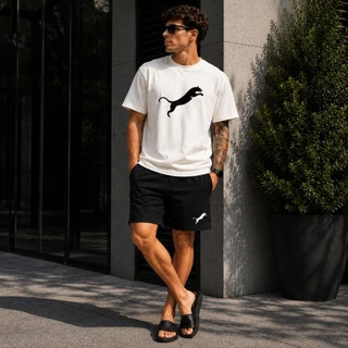 Conjunto Masculino Camiseta e Short Tactel Pantera Streetwear Masculina - Algodão Premium